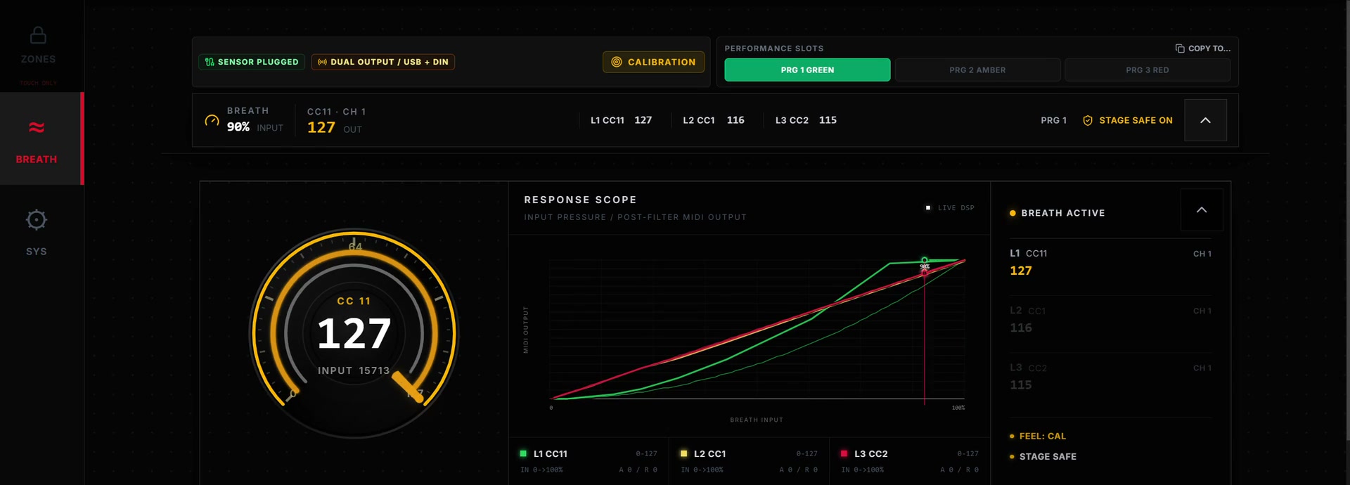 MRTAUDIO Web Configurator breath response screen